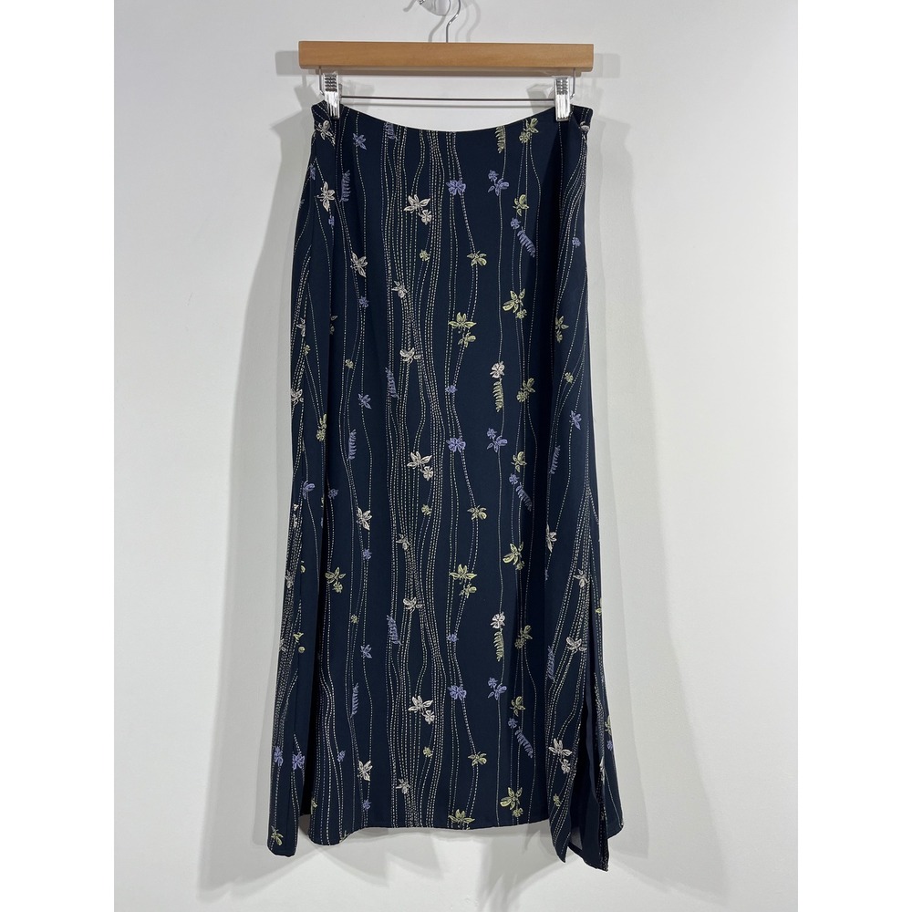 Vintage 90s Liz Claiborne Floral Pinstripe Midi Skirt Women 8 Cottagecore Flowy